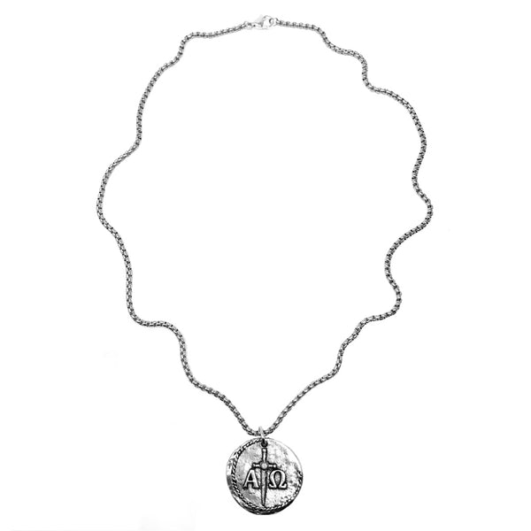 Bbeni alpha and omega coin stainless chain for men
