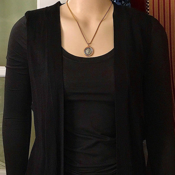 Bbeni lion coin in holder gold silver necklace