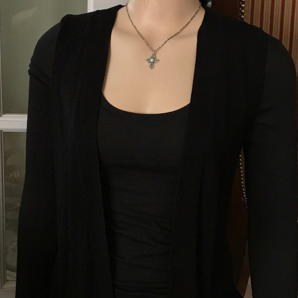 El Shaddai Christian cross Bar link pearl silver  necklace