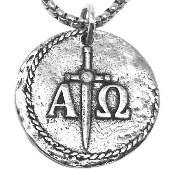 Bbeni alpha and omega coin stainless chain for men
