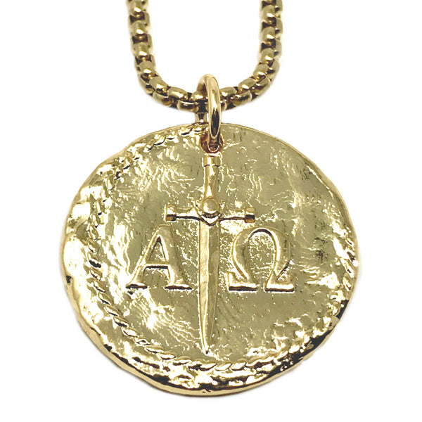 Bbeni alpha omega Greek Christian necklace gold silver for men