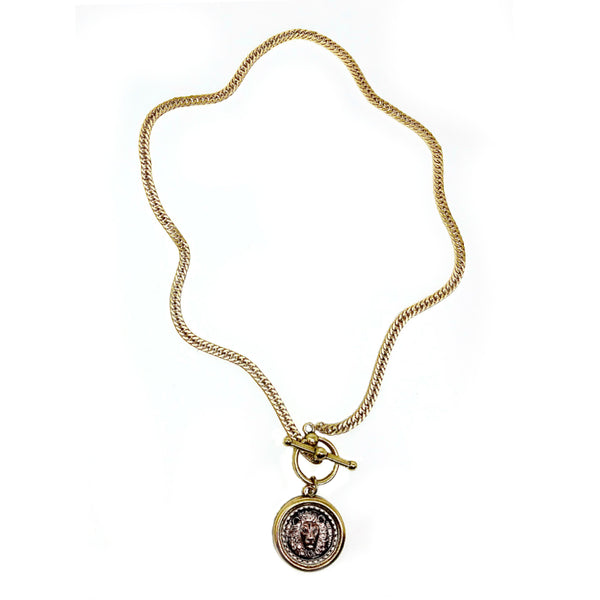 Bbeni gold and rose lion coin toggle necklace