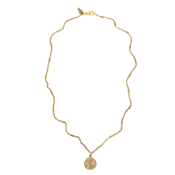 Bbeni diamond cz fleur de lis coin bar link necklace