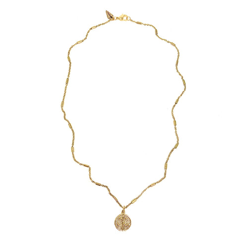 Fleur-de-Lis Crystal Coin Bar Link Necklace