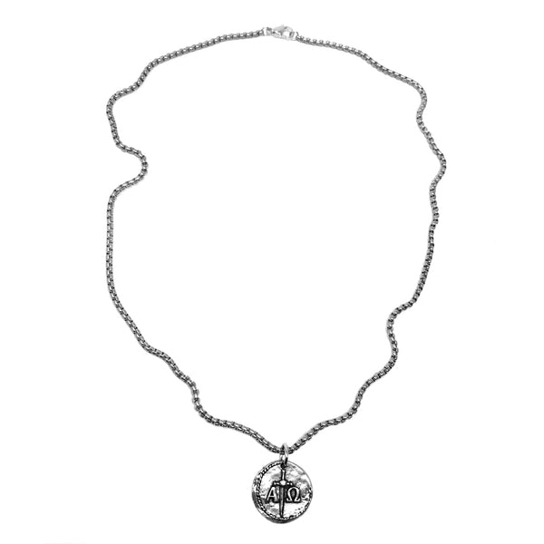 Bbeni alpha omega Greek Christian coin necklace