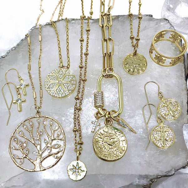 Bbeni gold hammered disc gold bead chain necklace