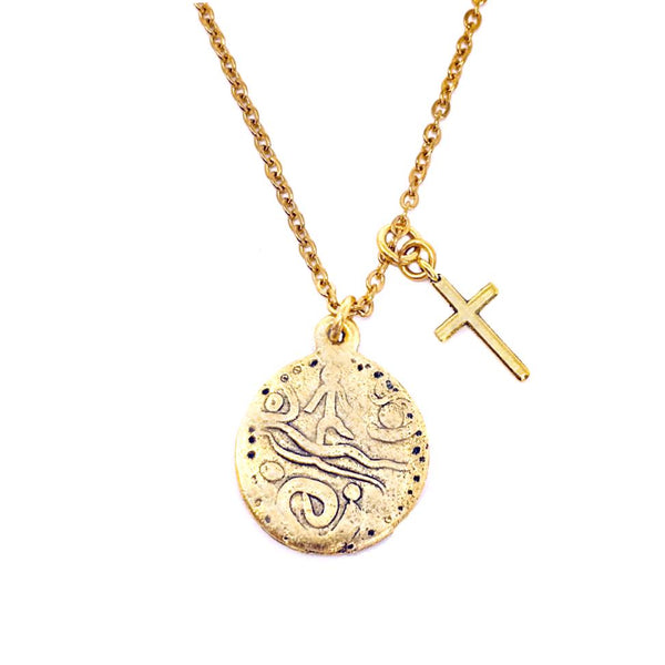 Ancient Gold Cross Coin And Cross Necklace - New!