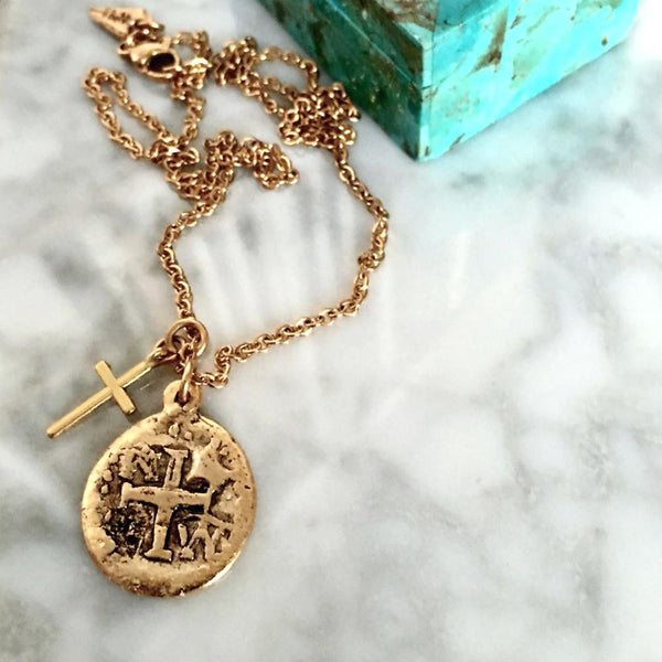 Ancient Gold Cross Coin And Cross Necklace - New!