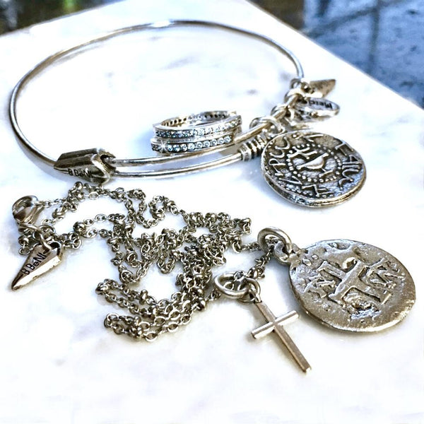 Ancient Silver Cross Coin And Cross Necklace - New!