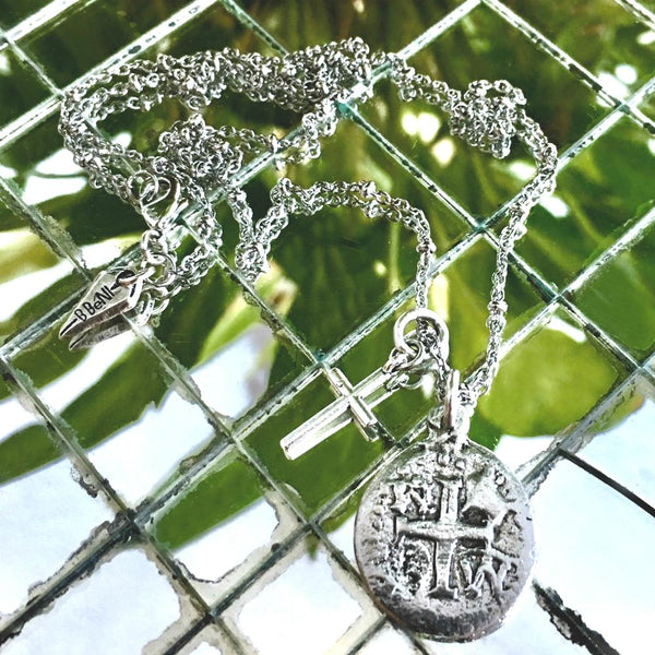 Ancient Silver Cross Coin And Cross Necklace - New!