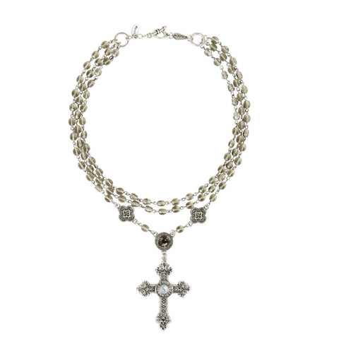 Angelique Chunky Crystal Bead & Moonstone Cross Necklace