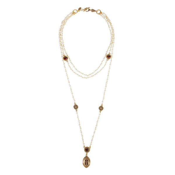 Aviela long pearl marquis cross layered necklace