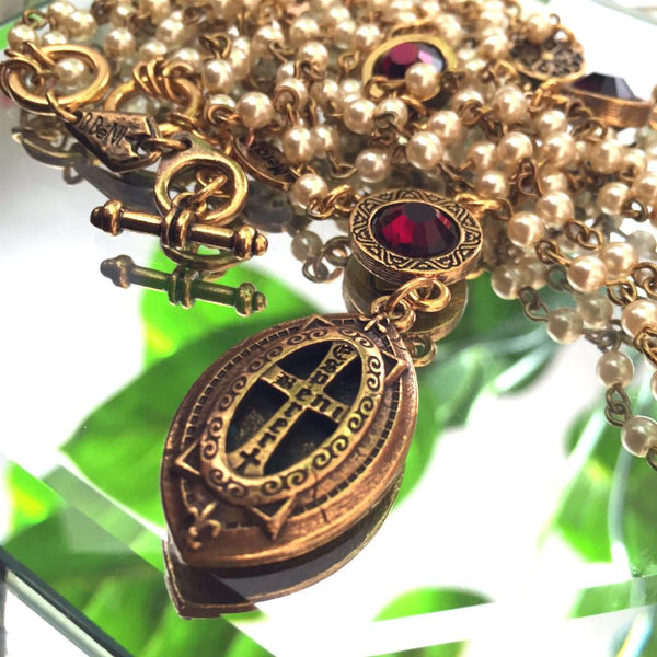 Aviela long pearl marquis cross layered necklace