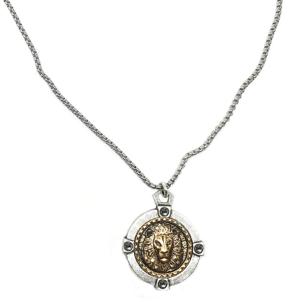 Lion coin in holder necklace
