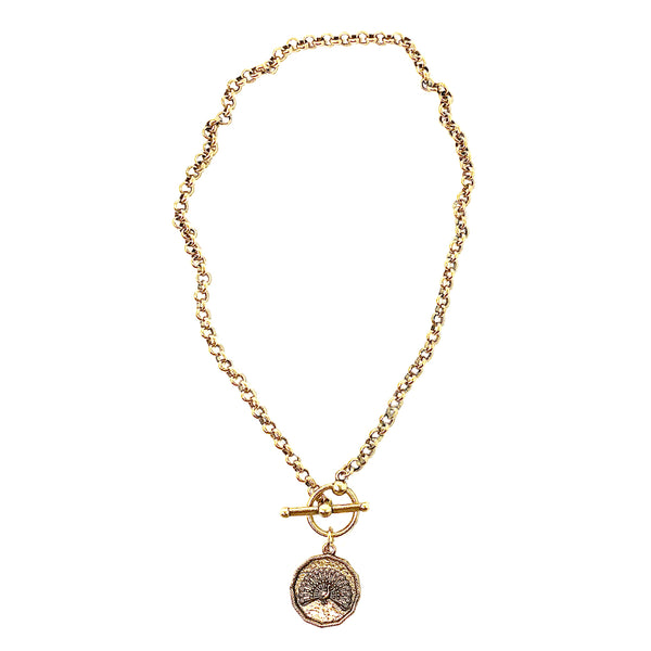 bbeni gold peacock coin necklace