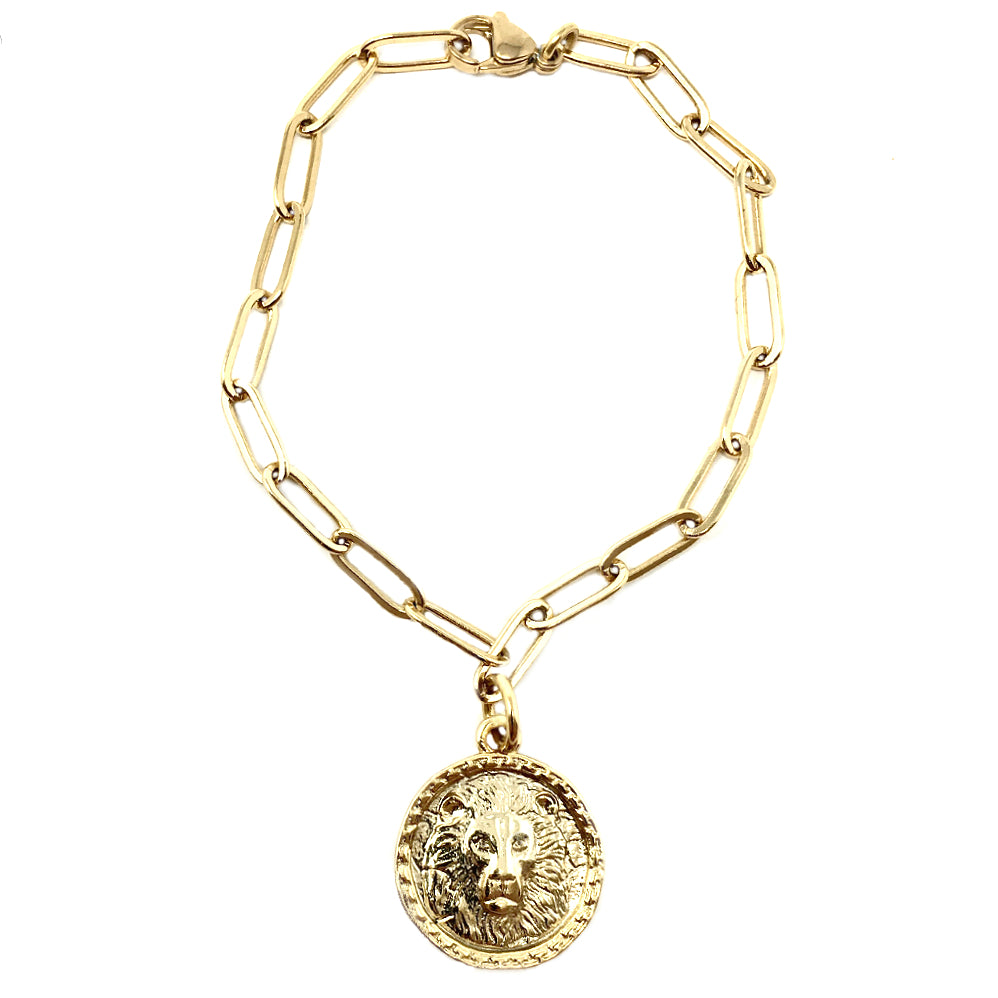 Intrépide Lion Coin Paperclip Link Bracelet
