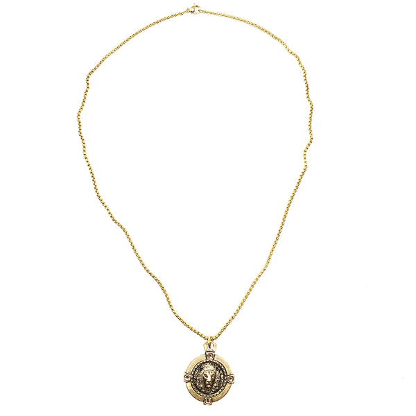 Lion coin in holder necklace