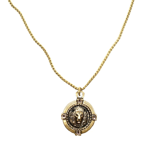 Lion coin in holder necklace