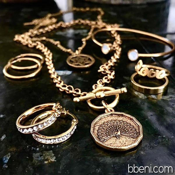 bbeni gold peacock coin necklace