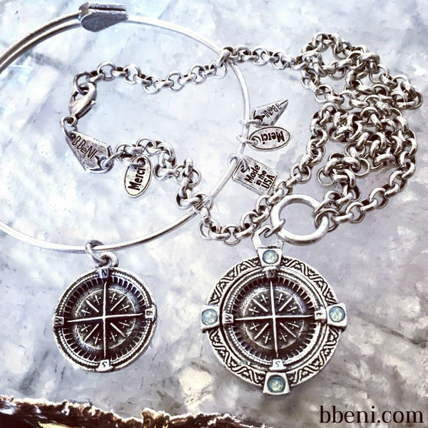 bbeni Christian silver compass charm expandable bracelet and necklace