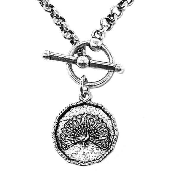 bbeni silver peacock coin necklace