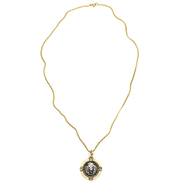 Lion coin in holder necklace