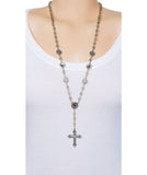 B.BéNI jewelry Emmanuelle Christian long silver rosary style cross necklace