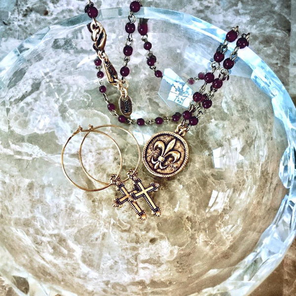 Fleur-de-Lis Coin Beaded Necklace NEW!