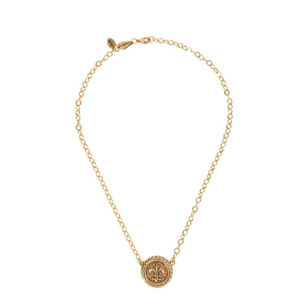Fleur-de-Lis Gold Coin In Holder Necklace