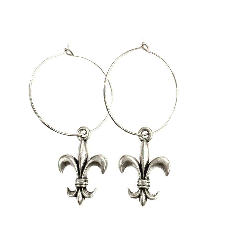 Fleur-de-Lis Silver or Rose Gold Hoop Earrings