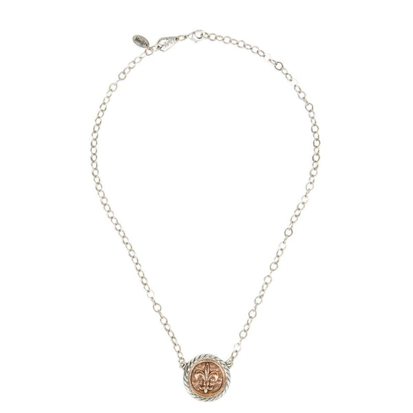 Fleur-de-Lis Rose Gold Coin In Holder Necklace