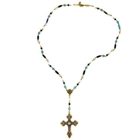 Keturah Long Silver & Gold Layered Cross Necklace