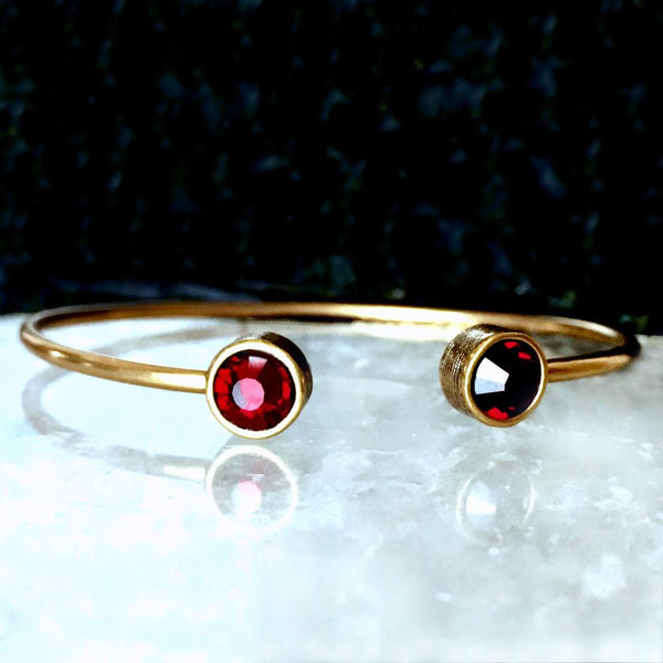 Garnet Crystal & Gold Cuff Bracelet