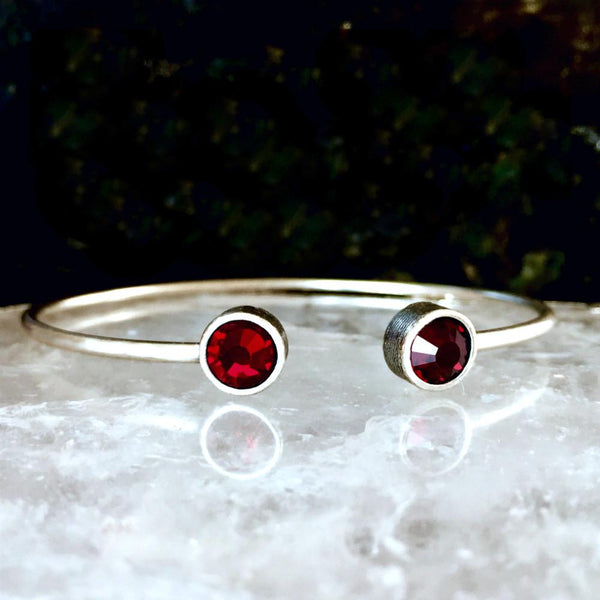 Garnet Crystal & Silver Cuff Bracelet