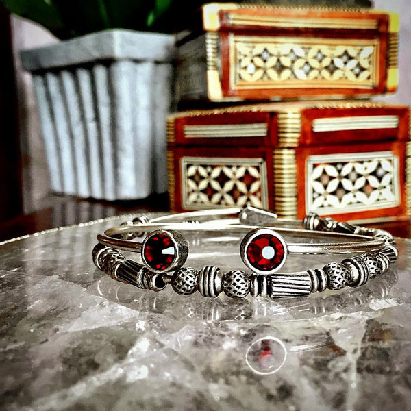 Garnet Crystal & Silver Cuff Bracelet