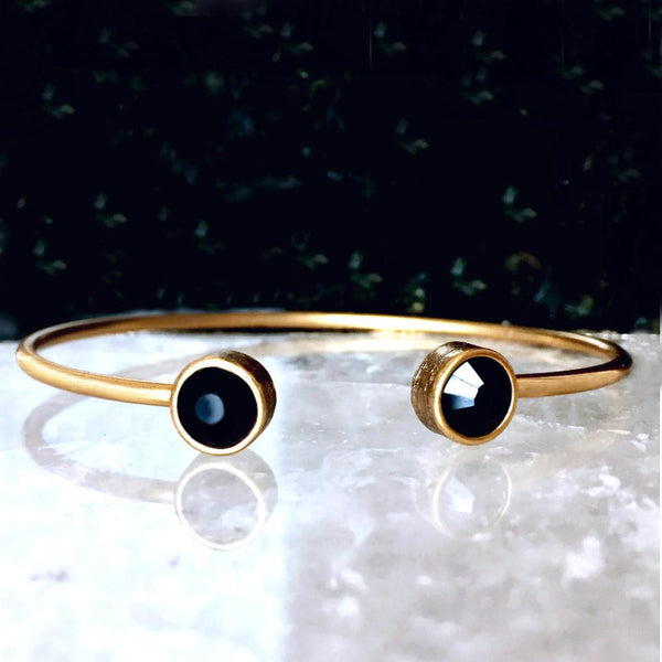 Jet Crystal & Gold Cuff Bracelet
