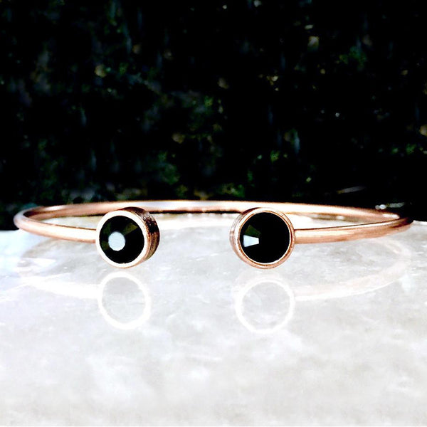 Jet Crystal & Rose Gold Cuff Bracelet