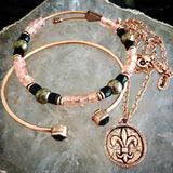 Jet Crystal & Rose Gold Cuff Bracelet