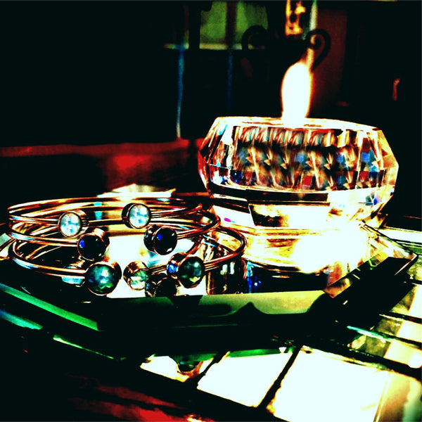 Jet Crystal & Rose Gold Cuff Bracelet