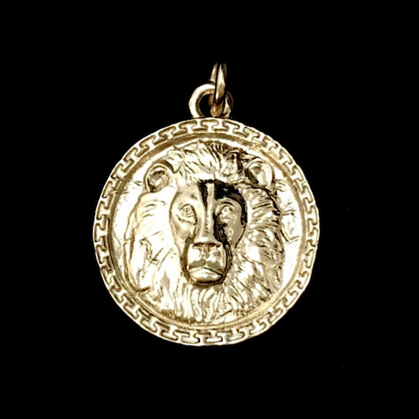 Solid 14K Lion head coin pendant