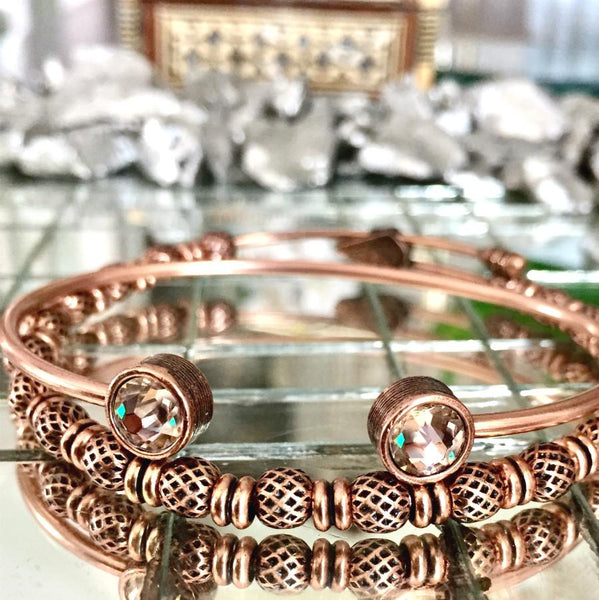 Light Peach Crystal & Rose Gold Cuff Bracelet