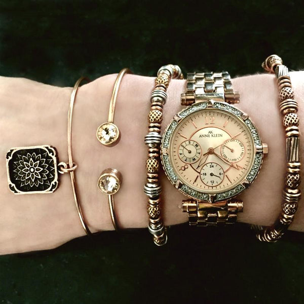 Light Peach Crystal & Rose Gold Cuff Bracelet