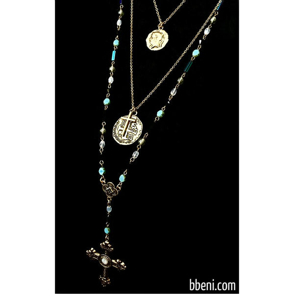 Old Spanish Gold Coin And Cross Necklace - New!