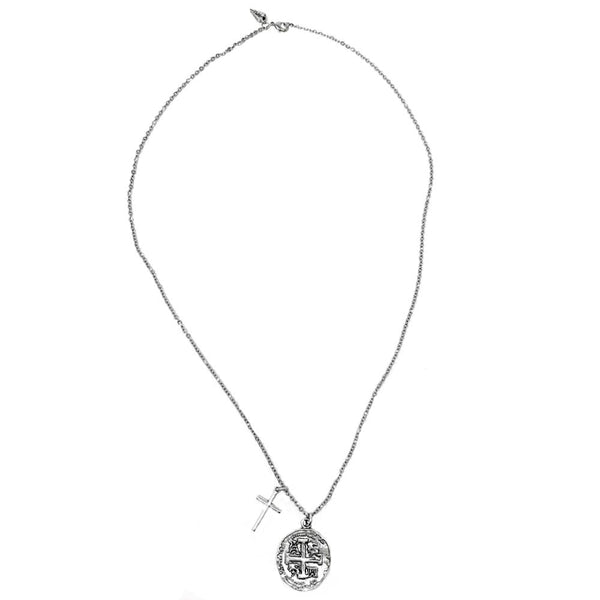 Old Spanish Silver Coin And Cross Necklace - New!