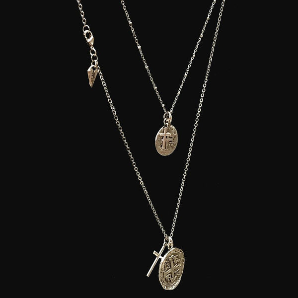 Old Spanish Silver Coin And Cross Necklace - New!