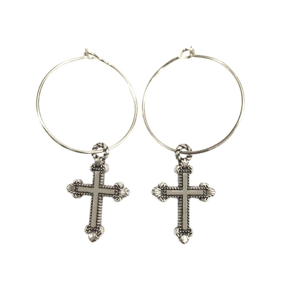 Resurrection Cross Silver or Rose Gold Hoop Earrings