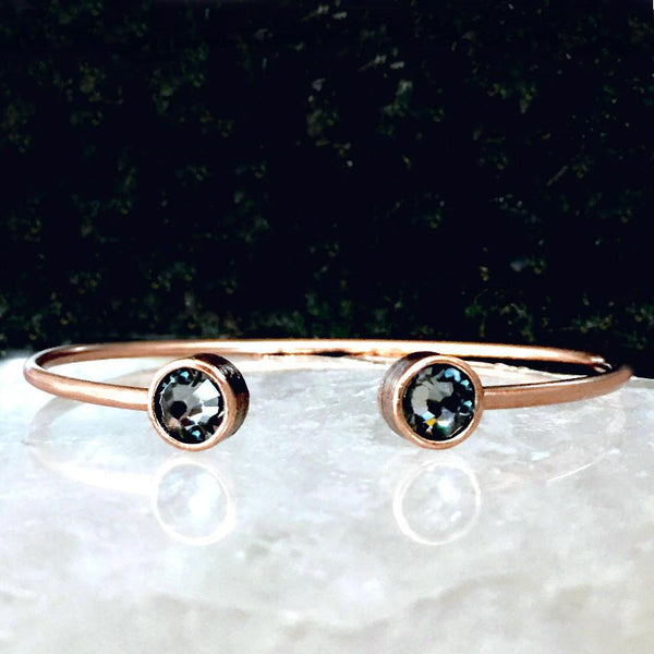 Silver Night Crystal & Rose Gold Cuff Bracelet