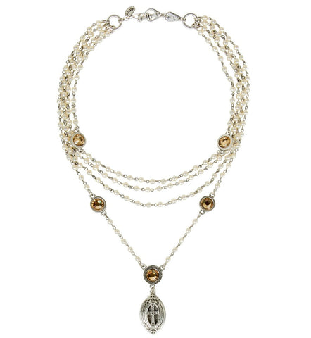 Thea Layered Pearl & Gemstone Cross Necklace