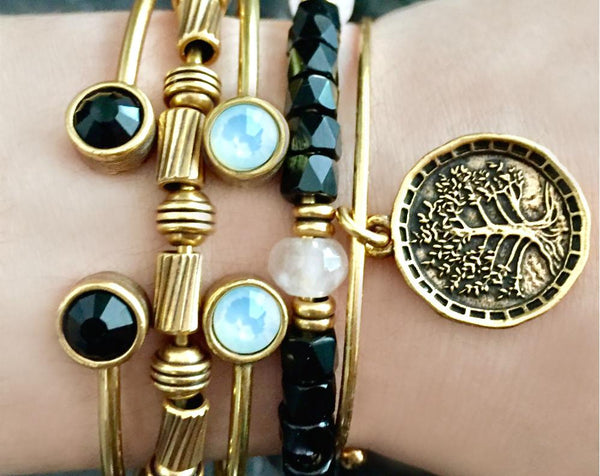 White Opal Crystal & Gold Cuff Bracelet