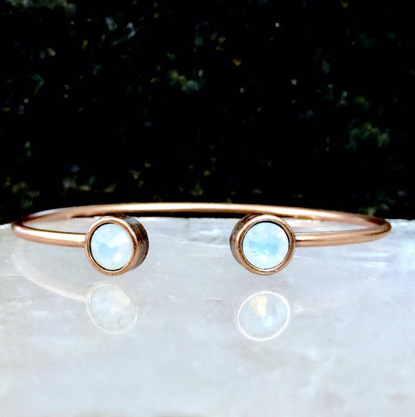 White Opal Crystal & Rose Gold Cuff Bracelet
